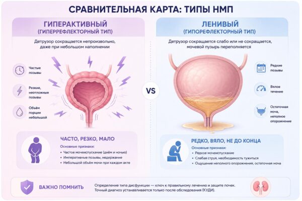 Сравнение симптомов гиперактивного и гипотонического типов НМП