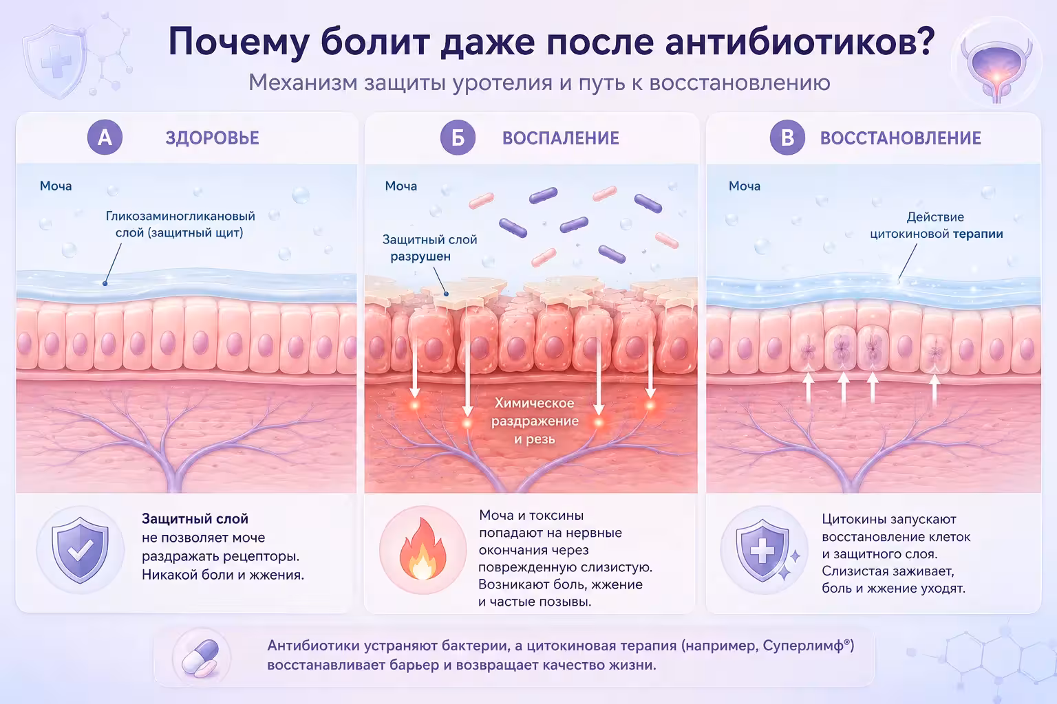  Инфографика механизма защиты и восстановления уротелия при цистите у мужчин