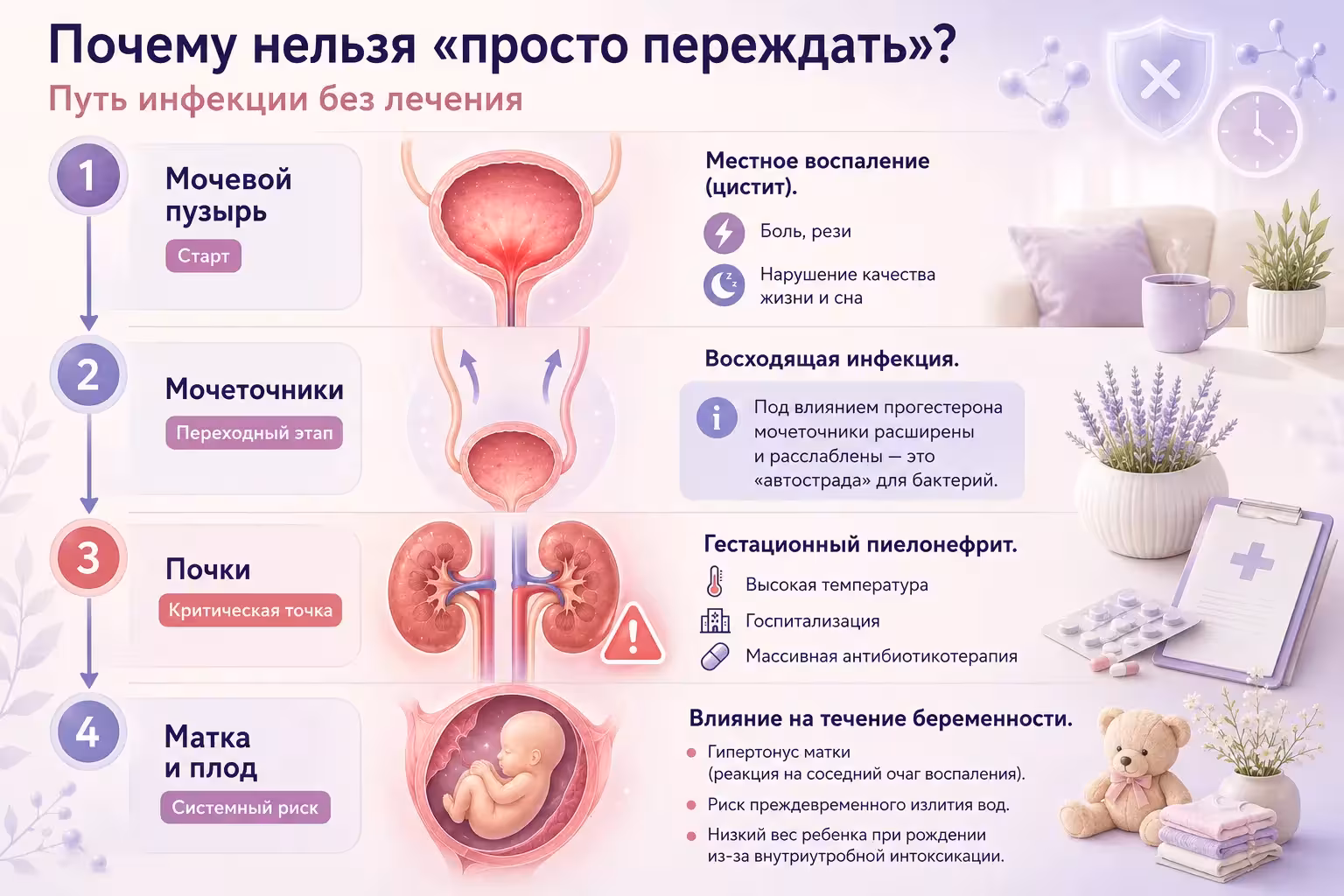 Схема пути инфекции без лечения при беременности