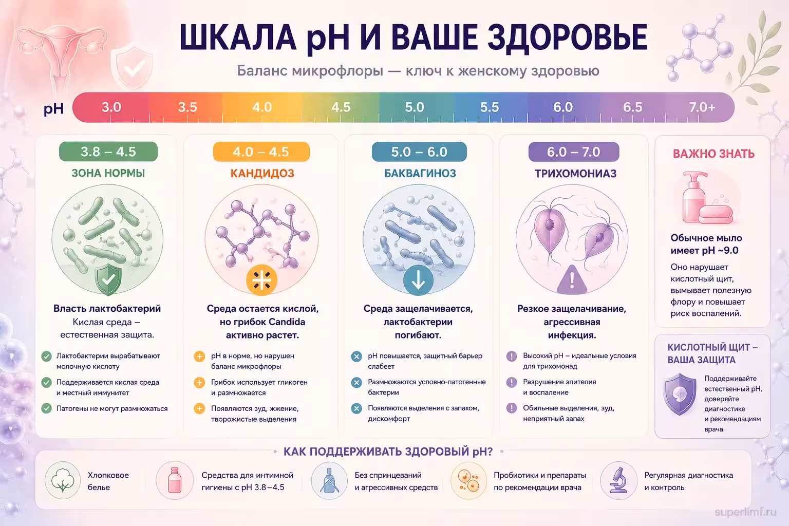 Шкала pH влагалища в норме и при патологиях