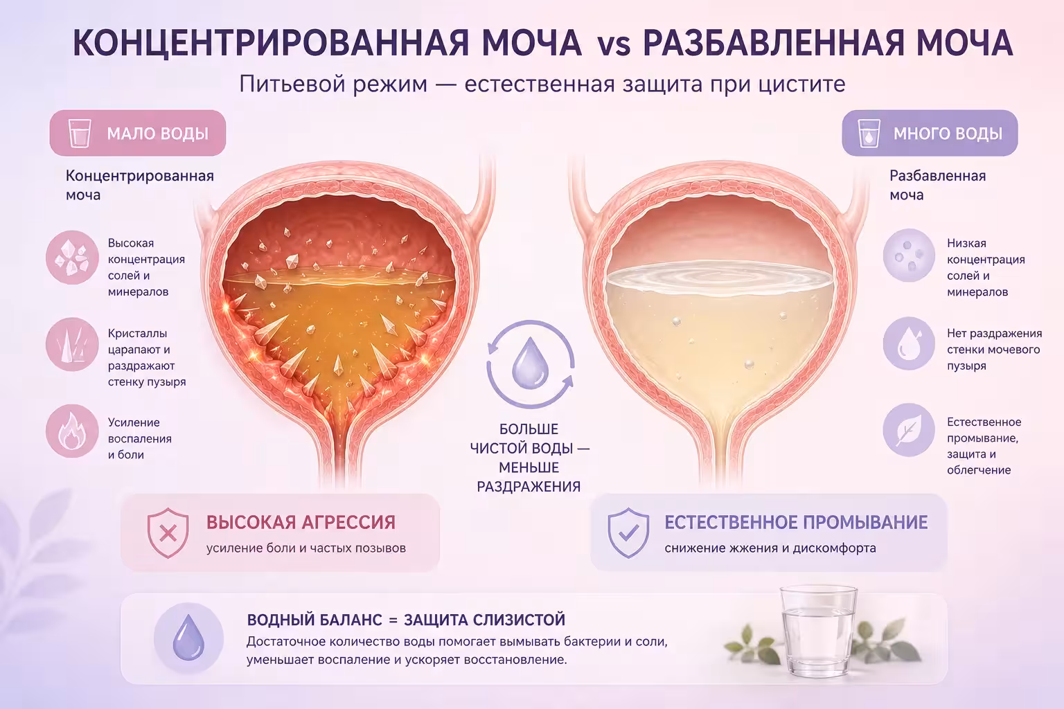 Сравнение влияния концентрированной и разбавленной мочи на воспаленную слизистую мочевого пузыря при цистите